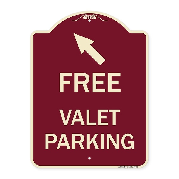 Signmission Free Valet Parking W/ Upper Left Arrow Heavy-Gauge Aluminum Sign, 24" x 18", BU-1824-23941 A-DES-BU-1824-23941 - main
